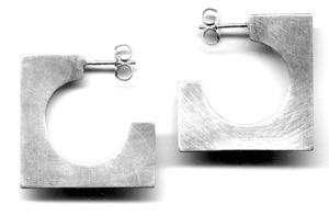 CIRCLE IN SQUARE $95-sterling silver earrings with sanding disk texture (1x1" post earrings)